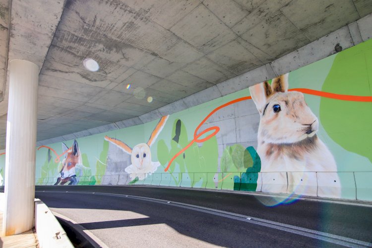 Mural pintado em túnel na estrada da Arrábida