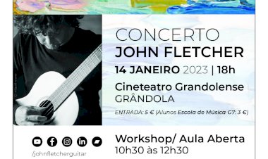 Guitarrista John Fletcher em Grândola para Workshop e Concerto