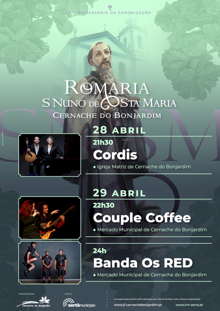 Romaria São Nuno de Santa Maria apresenta concertos de CORDIS, Couple Coffee e Os RED