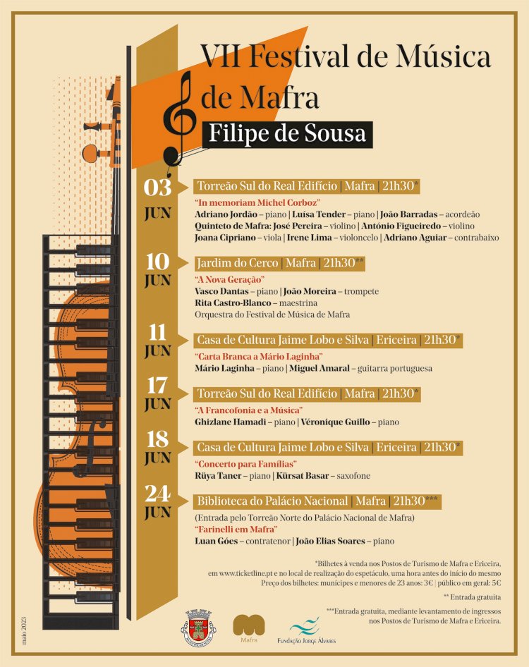 7.ª edição do Festival de Música de Mafra “Filipe de Sousa”,  de 3 a 24 de Junho em Mafra