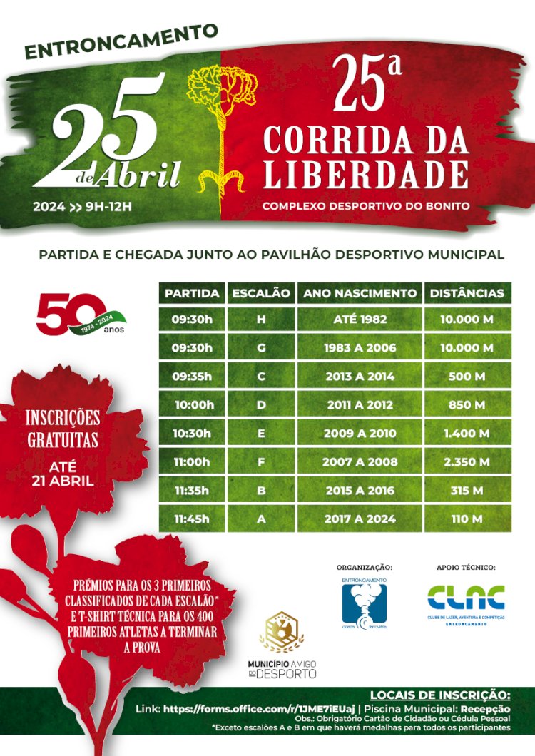 25ª Corrida da Liberdade | Entroncamento | Inscrições a decorrer