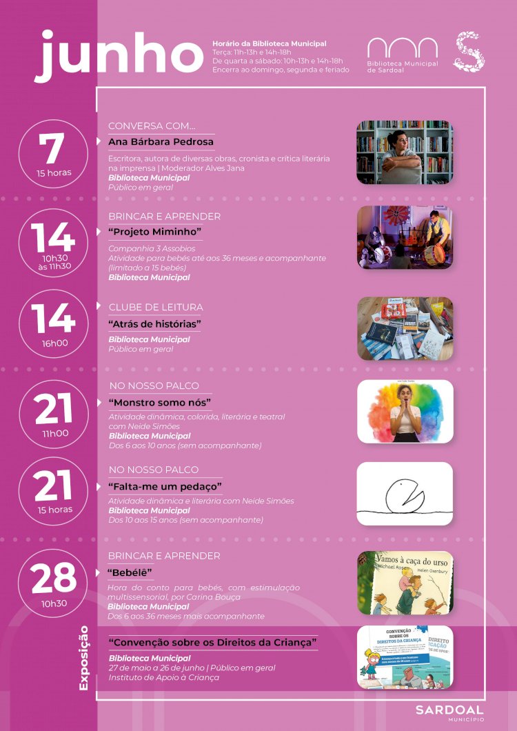 Programação da Biblioteca Municipal de Sardoal durante o mês de junho