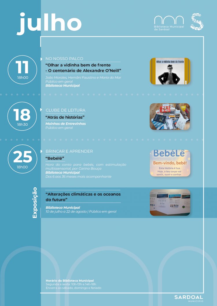 Programação da Biblioteca Municipal de Sardoal durante o mês de julho
