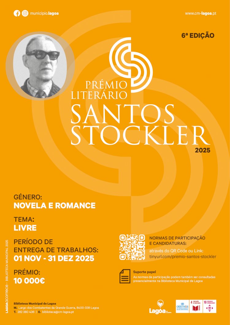 Prémio Literário Santos Stockler 2025 - 6ª edição | 01 de Novembro a 31 de Dezembro de 2025 | Portal Municipal de Lagoa